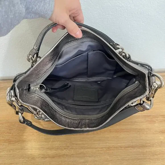 Coach Brooke Metallic Silver Pewter Hobo Shoulder Bag Purse Shiny Y2K - Picture 8 of 9